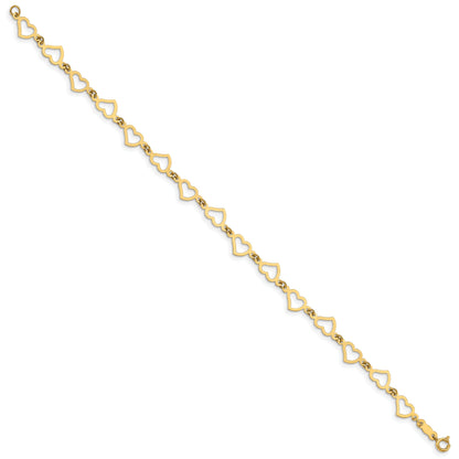 7.5 Inch 14K Flat Open Hearts Bracelet
