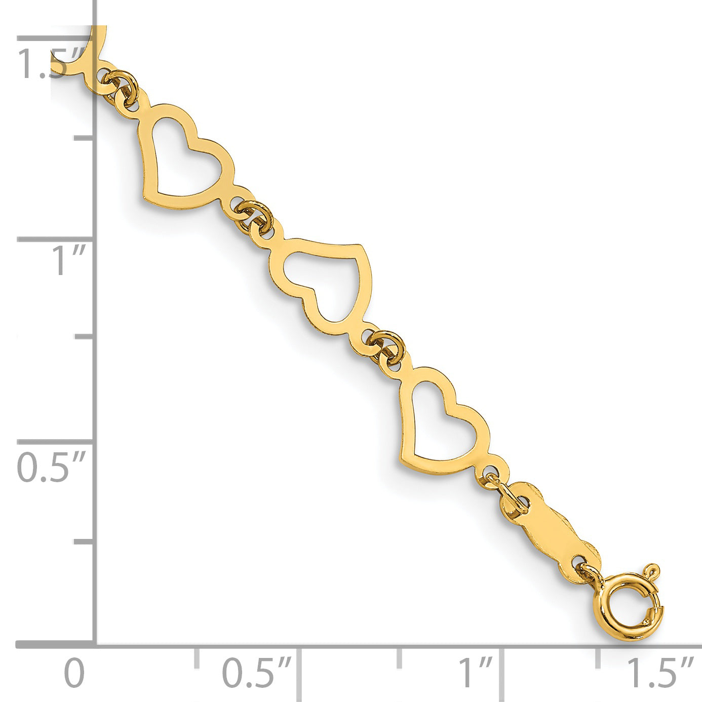 7.5 Inch 14K Flat Open Hearts Bracelet