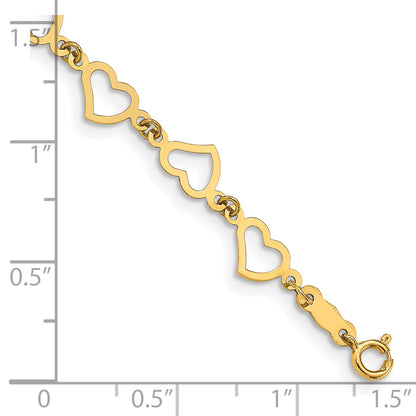 7.5 Inch 14K Flat Open Hearts Bracelet