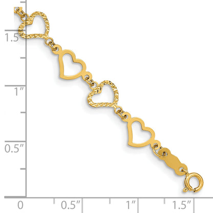 7.25 Inch 14K Flat Diamond Cut Open Hearts Bracelet