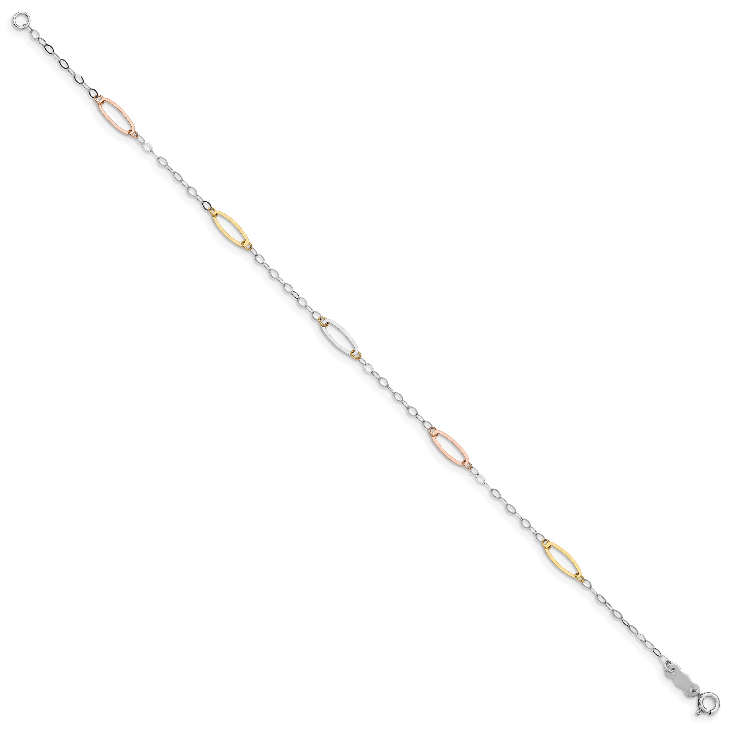 7.5 Inch 14K Tri-Color Oval Link Bracelet