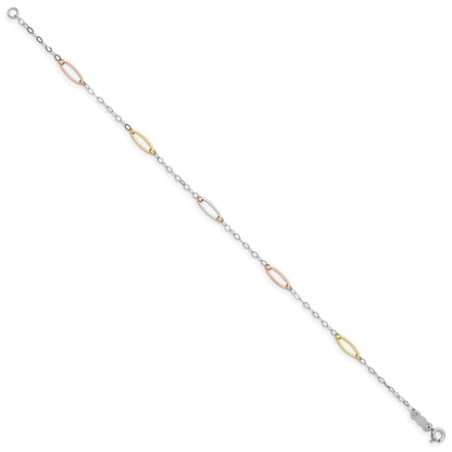 7.5 Inch 14K Tri-Color Oval Link Bracelet