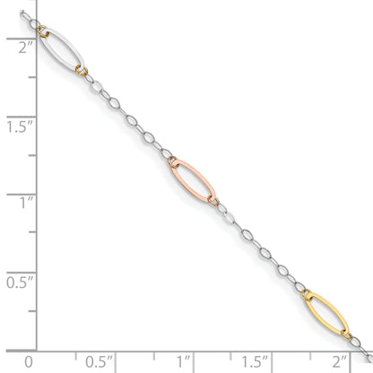 7.5 Inch 14K Tri-Color Oval Link Bracelet