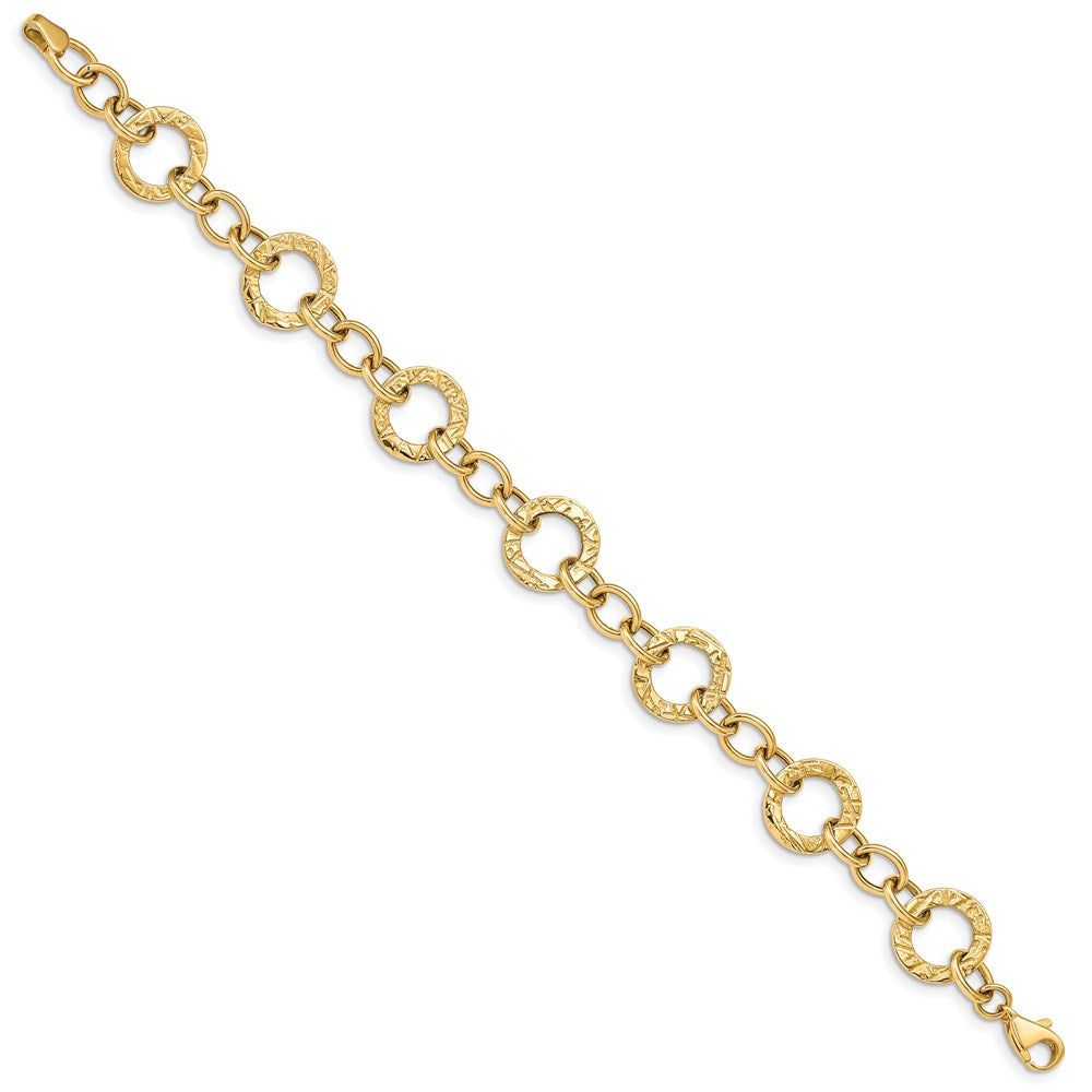 7.25 Inch 14K Polished And Textured Fancy Link Bracelet