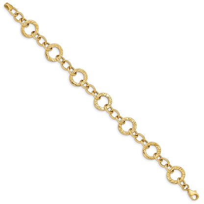 7.25 Inch 14K Polished And Textured Fancy Link Bracelet
