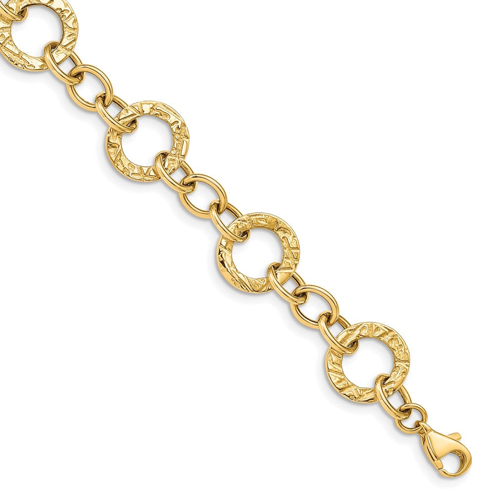 7.25 Inch 14K Polished And Textured Fancy Link Bracelet