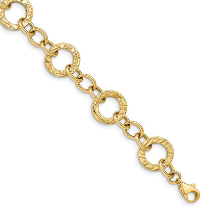 7.25 Inch 14K Polished And Textured Fancy Link Bracelet