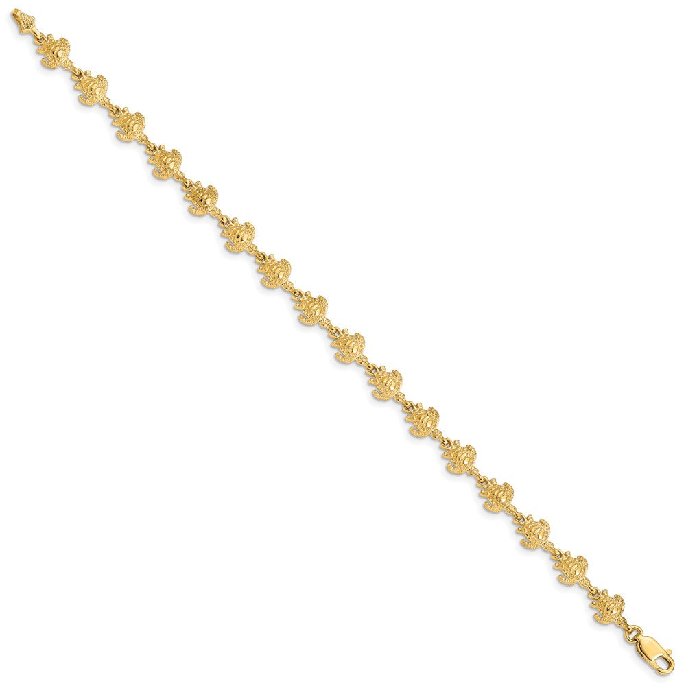 7 Inch 14K Gold Polished And Textured Turtle Bracelet