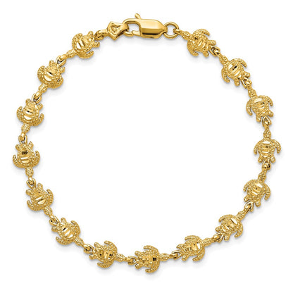 7 Inch 14K Gold Polished And Textured Turtle Bracelet