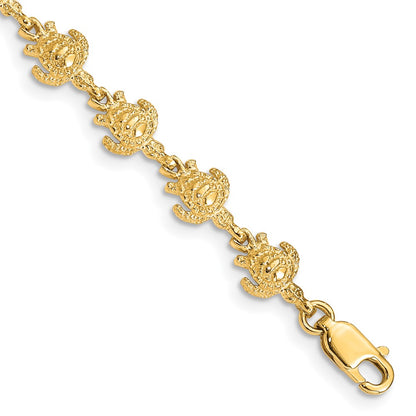 7 Inch 14K Gold Polished And Textured Turtle Bracelet