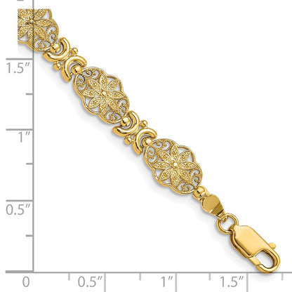7.5 Inch 14K Fancy Floral Link Bracelet