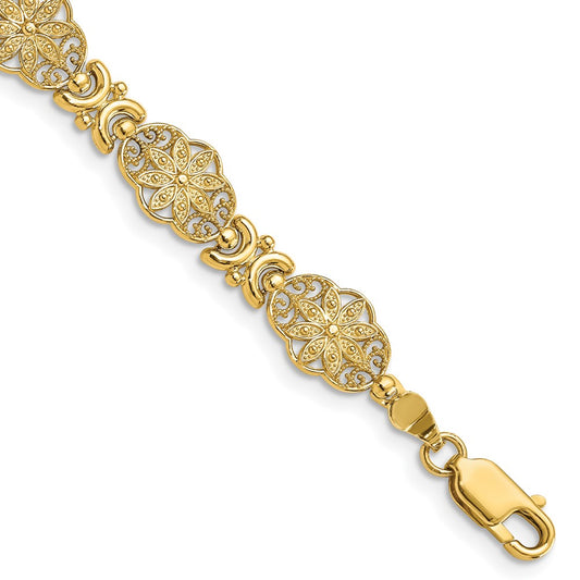7.5 Inch 14K Fancy Floral Link Bracelet