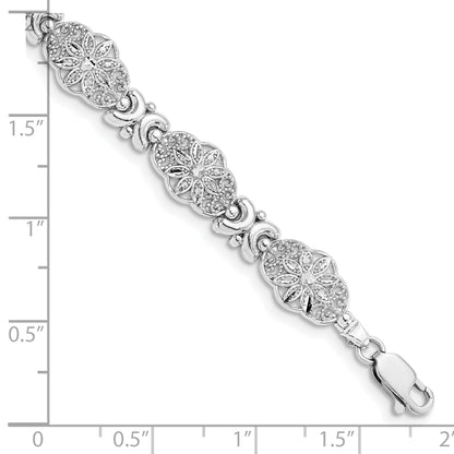 7.5 Inch 14K White Gold Fancy Floral Link Bracelet