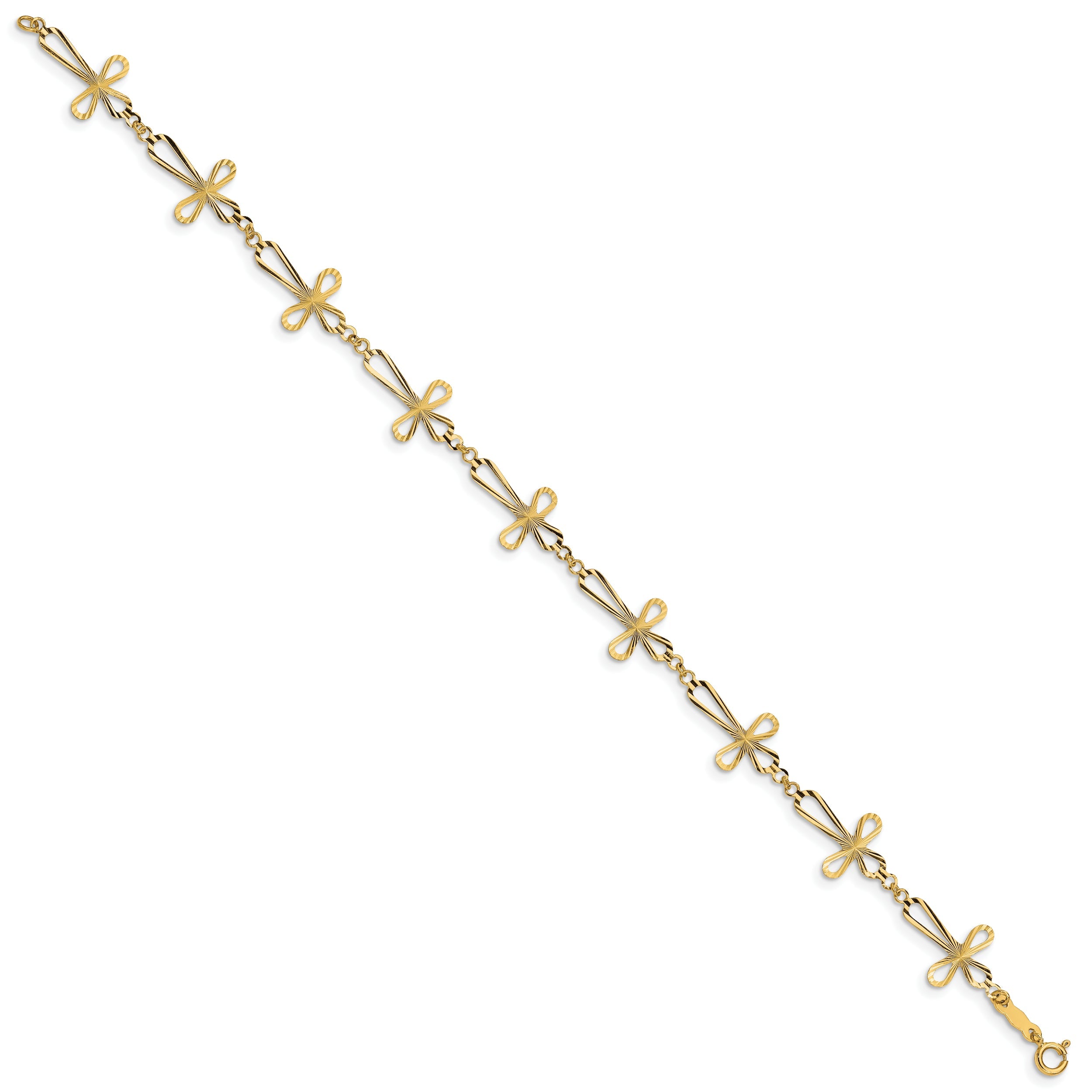 14K Yellow Gold Diamond Cut Open Cross Bracelet