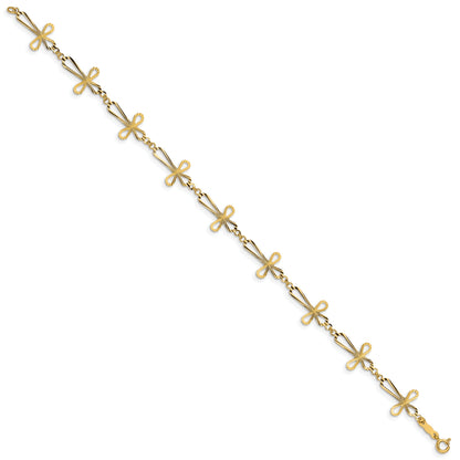 14K Yellow Gold Diamond Cut Open Cross Bracelet