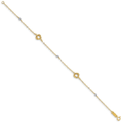 7.5 Inch 14K Two-Tone Love Knots On Small Heart Link Bracelet