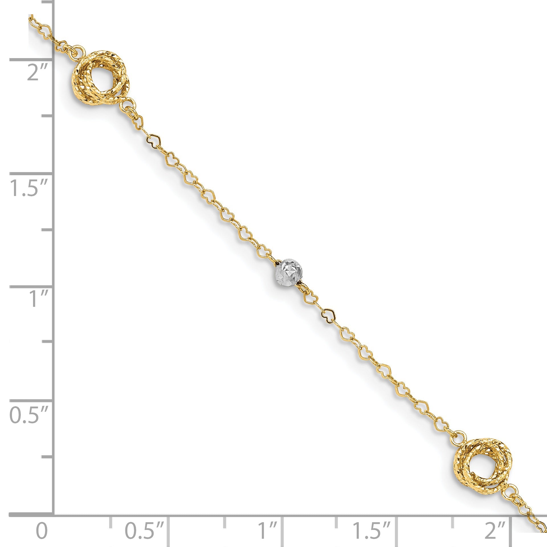 7.5 Inch 14K Two-Tone Love Knots On Small Heart Link Bracelet
