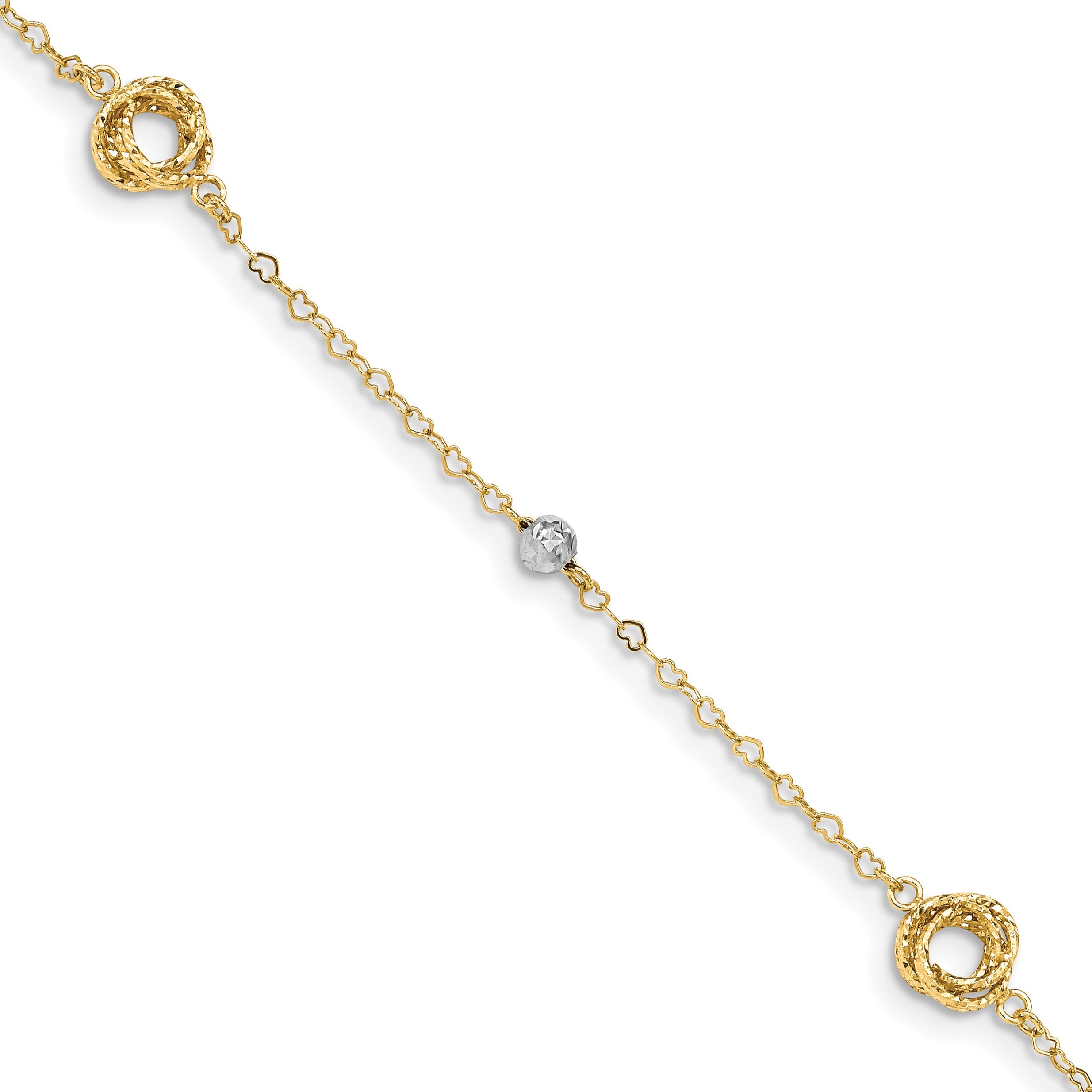 7.5 Inch 14K Two-Tone Love Knots On Small Heart Link Bracelet