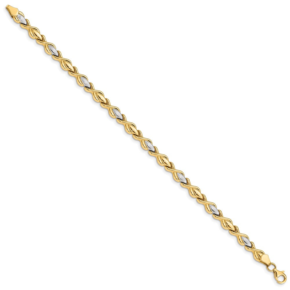 7.25 Inch 14K Polished W/Satin Rhodium Link Bracelet