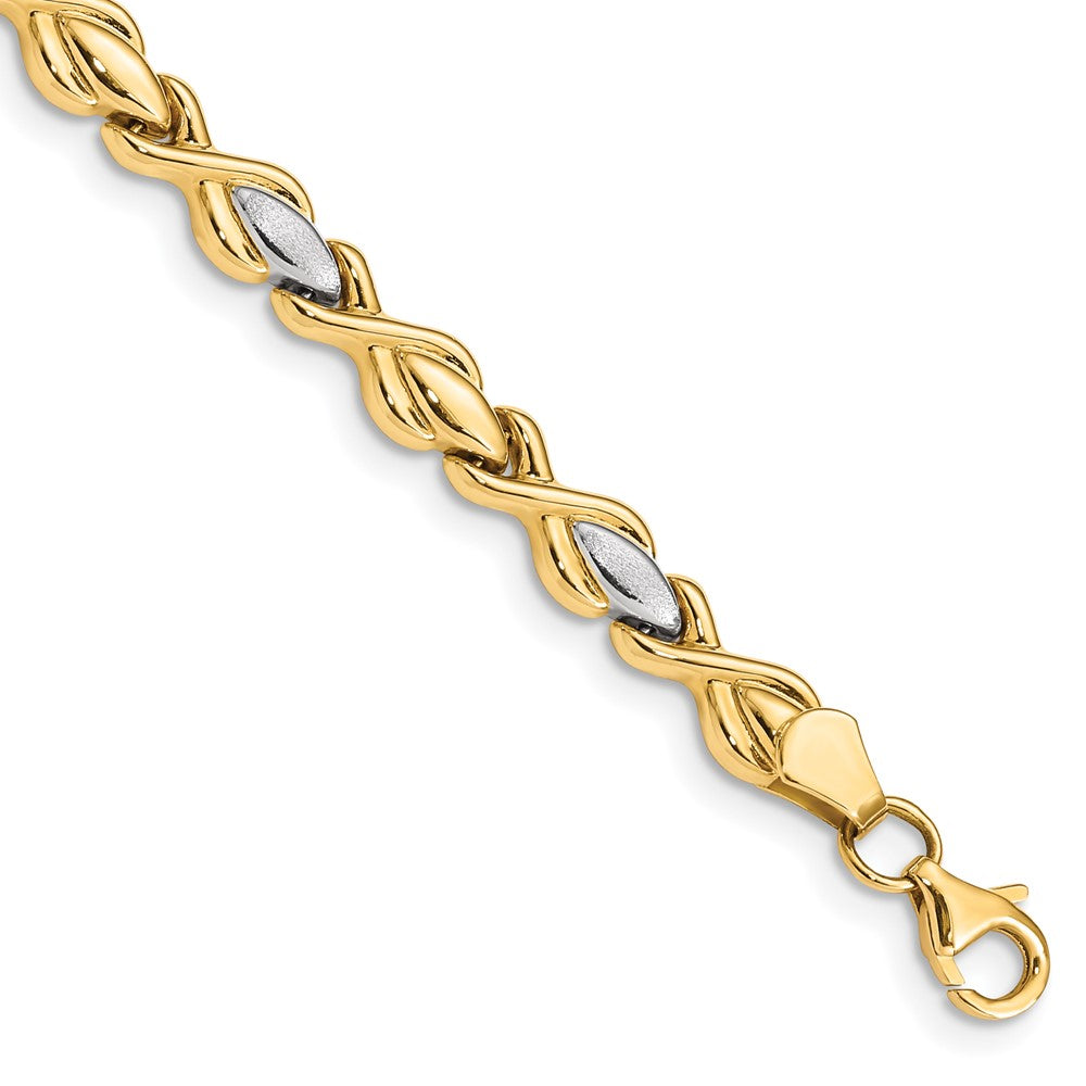 7.25 Inch 14K Polished W/Satin Rhodium Link Bracelet