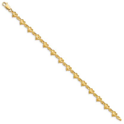 14K Yellow Gold Satin Diamond-Cut Heart With Arrow 7 Inch Bracelet