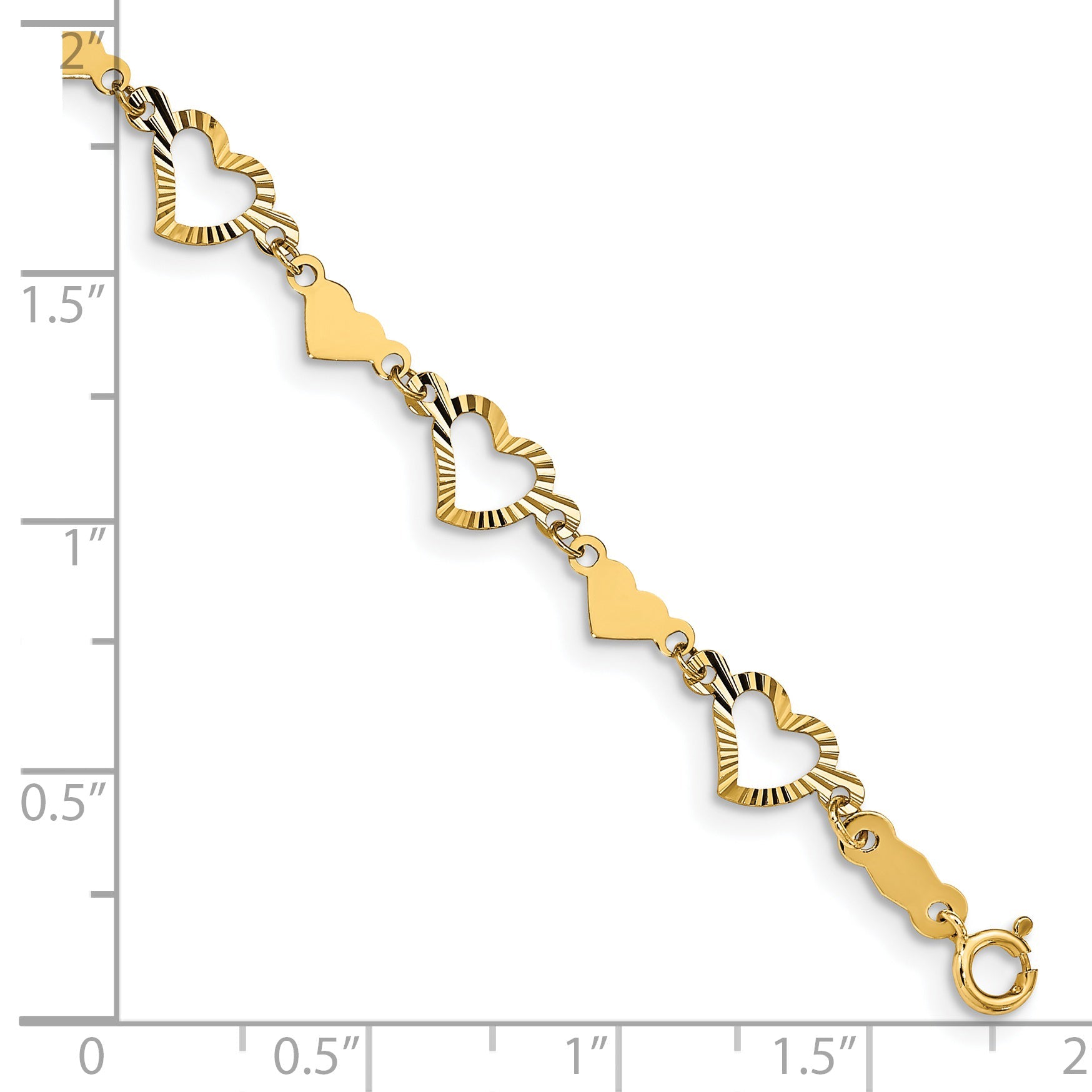 7.5 Inch 14K Polished Diamond-Cut Open & Stamp Heart Bracelet