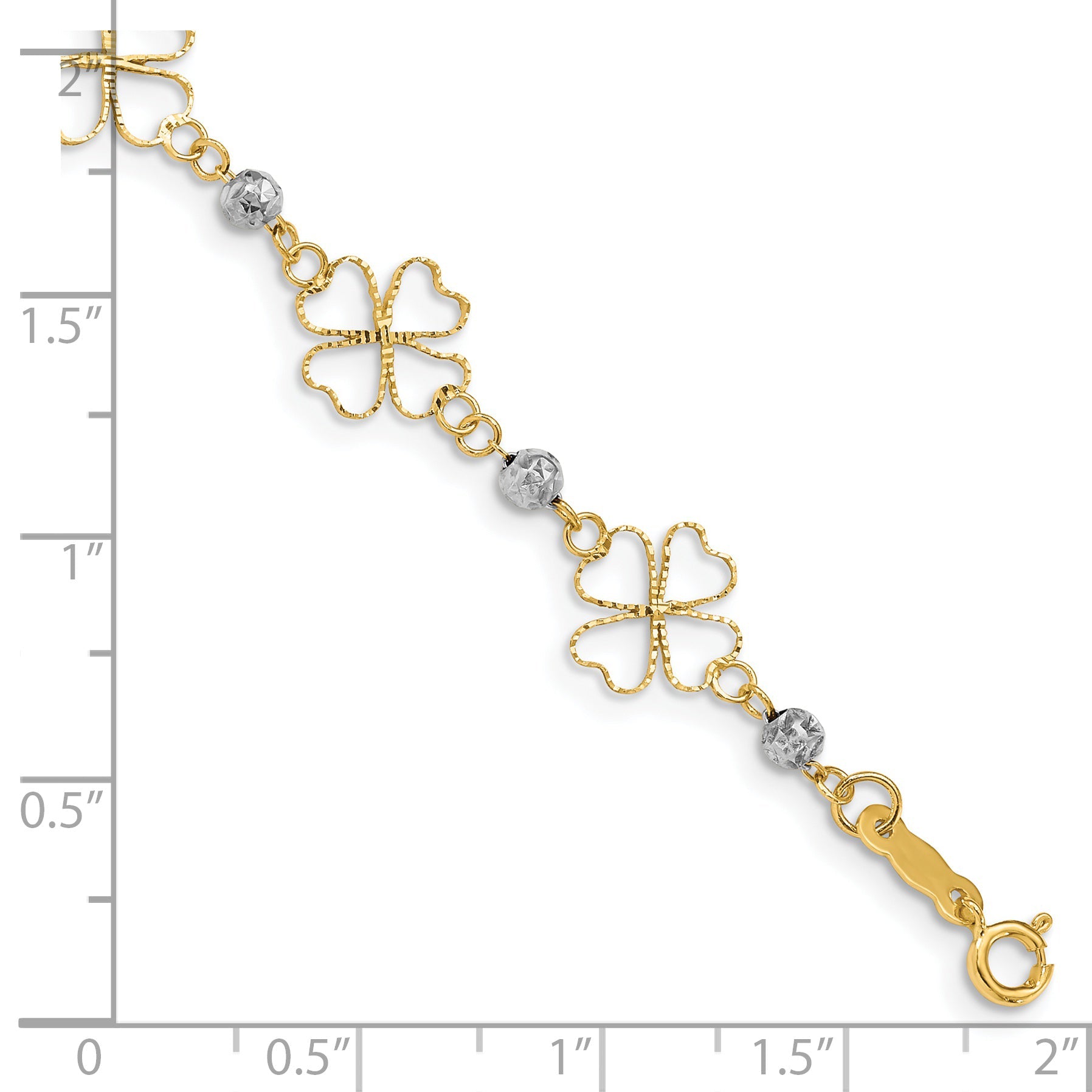 7.5 Inch 14K Two-Tone Diamond-Cut Open Clovers & Beads Bracelet