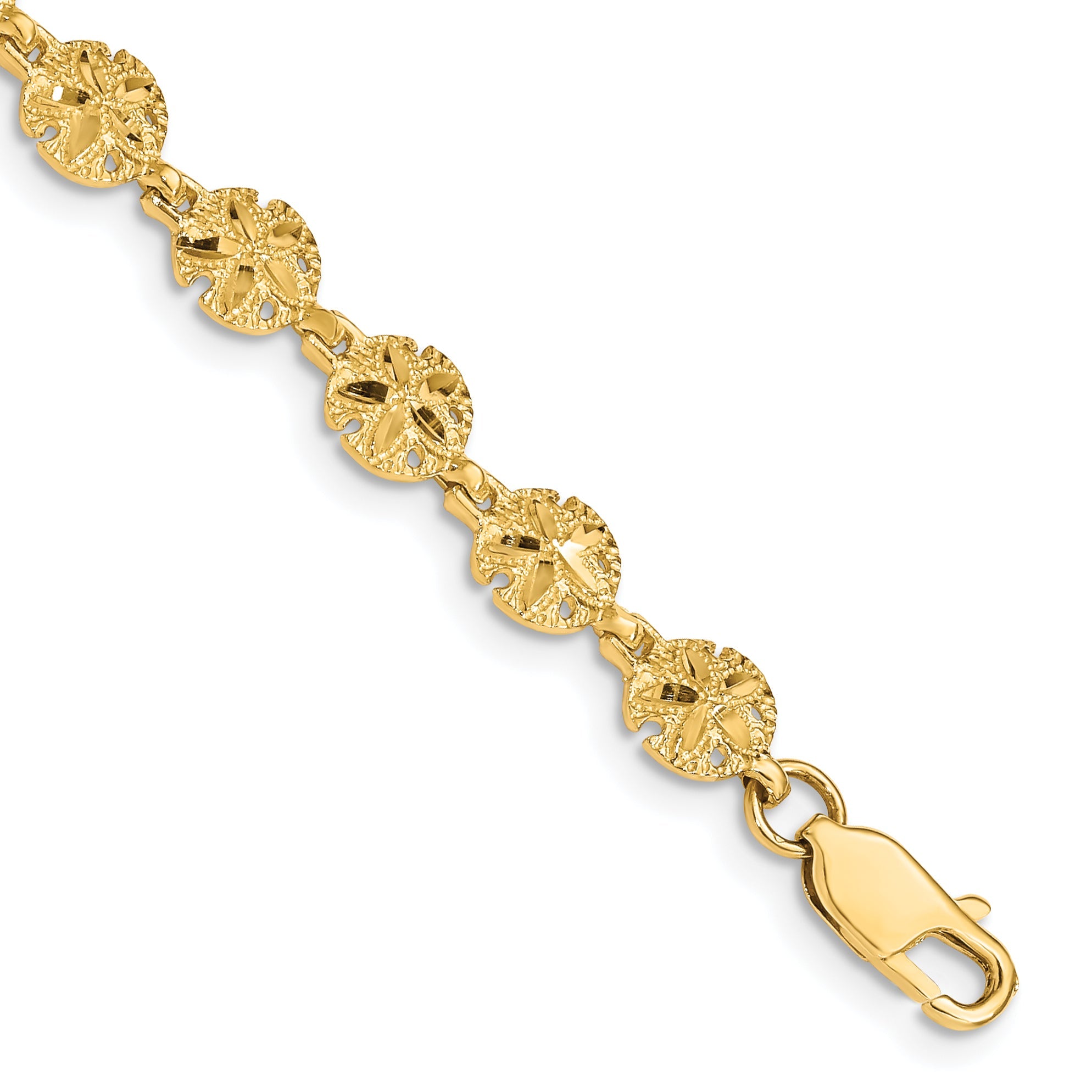 14K Yellow Gold Polished And Textured Sand Dollar 7.25 Inch Bracelet