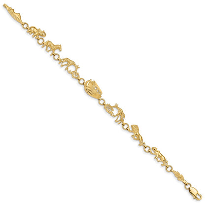 14K Yellow Gold Polished And Textured Noah'S Ark 7 Inch Bracelet
