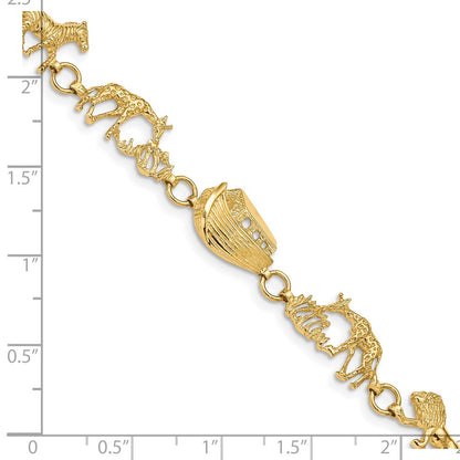 14K Yellow Gold Polished And Textured Noah'S Ark 7 Inch Bracelet