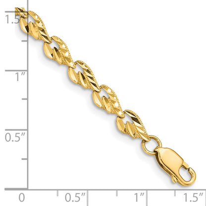 14K Yellow Gold Polished Diamond-Cut Leaf 7 Inch Bracelet