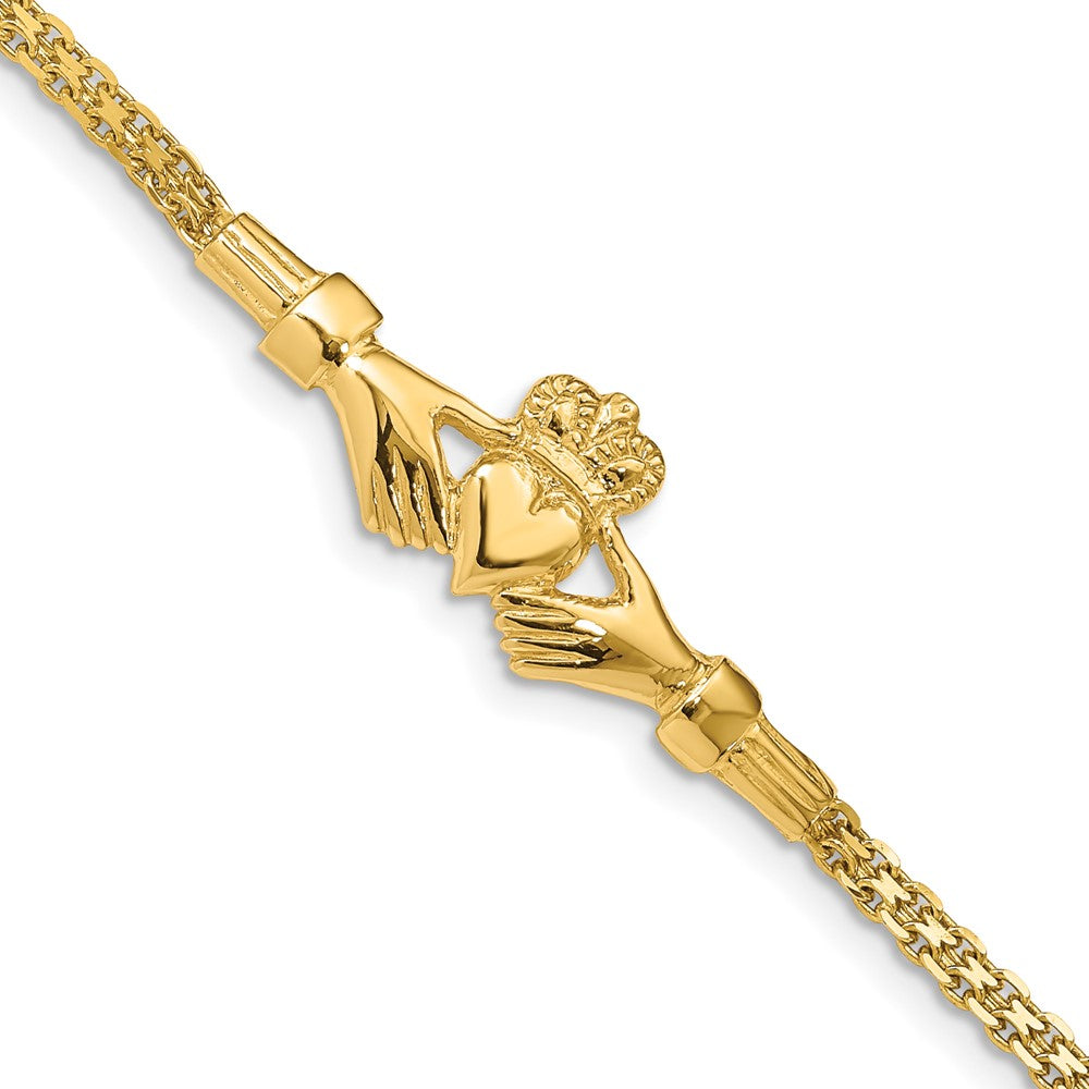 7 Inch 14K Polished Claddagh Bracelet