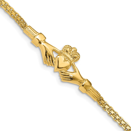 7 Inch 14K Polished Claddagh Bracelet
