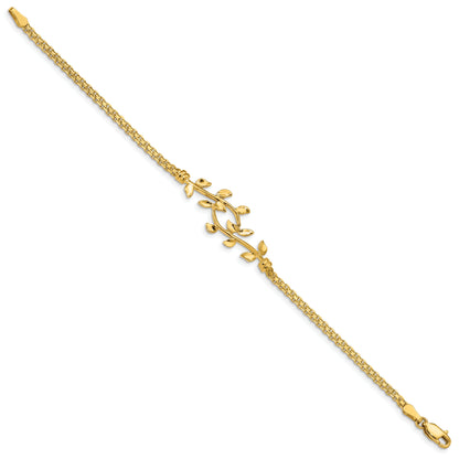7 Inch 14K Polished Leaf Bracelet