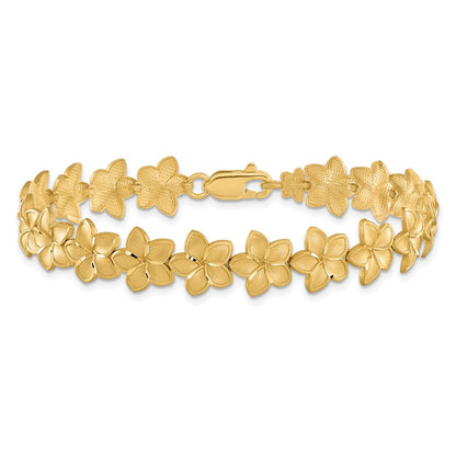 7.25 Inch 14K Brushed & D/C Plumeria Bracelet