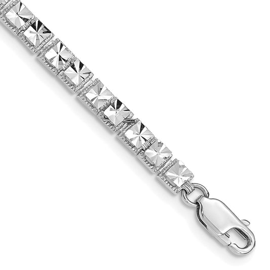 7.25 Inch 14K White Gold Diamond-Cut Bracelet
