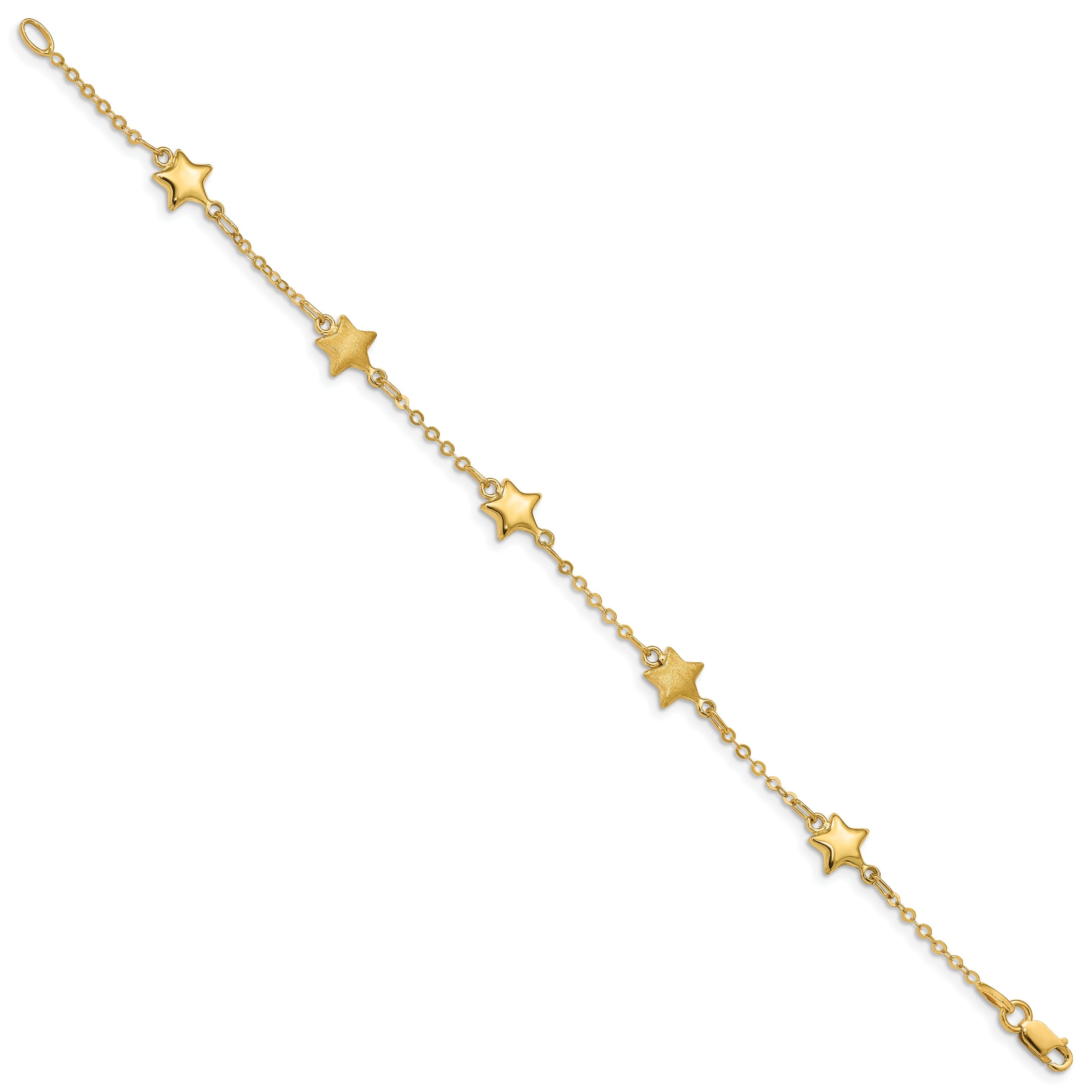 7 Inch 14K Brushed & Polished Stars Bracelet