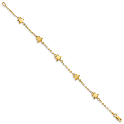 7 Inch 14K Brushed & Polished Stars Bracelet