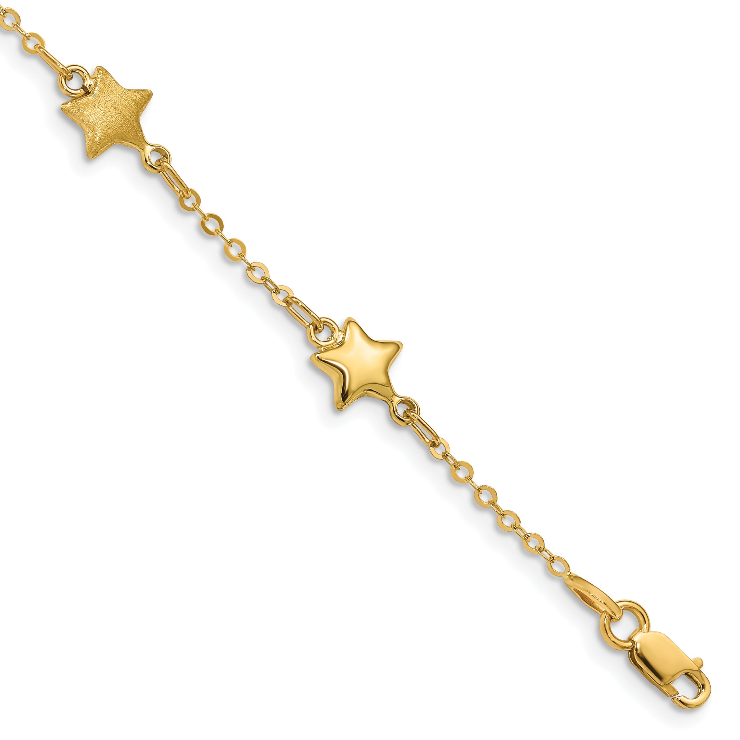 7 Inch 14K Brushed & Polished Stars Bracelet
