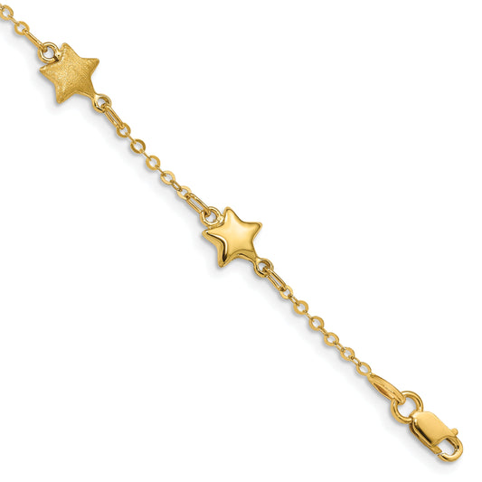 7 Inch 14K Brushed & Polished Stars Bracelet