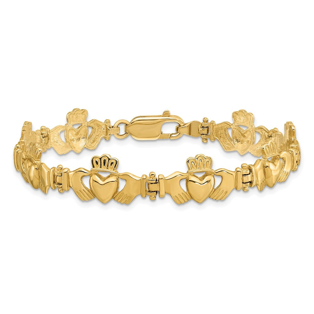 7 Inch 14K Polished Claddagh Link Bracelet