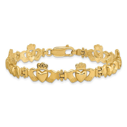 7 Inch 14K Polished Claddagh Link Bracelet