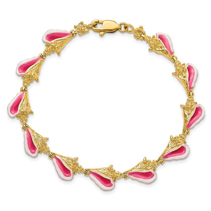 7.25 Inch 14K Enamel 3-D Conch Shell Bracelet