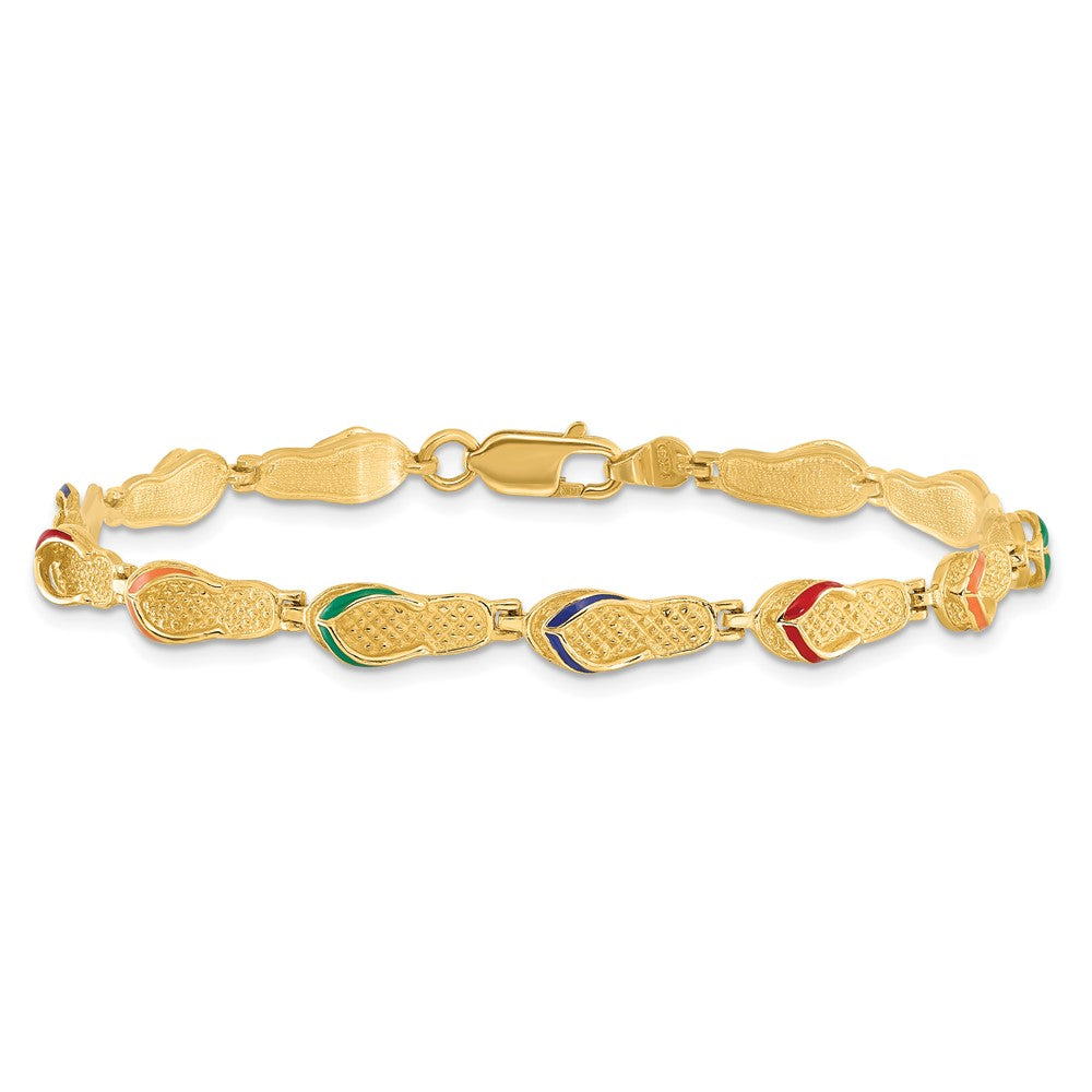 7.25 Inch 14K Multi-Color Enamel Flip Flop Bracelet