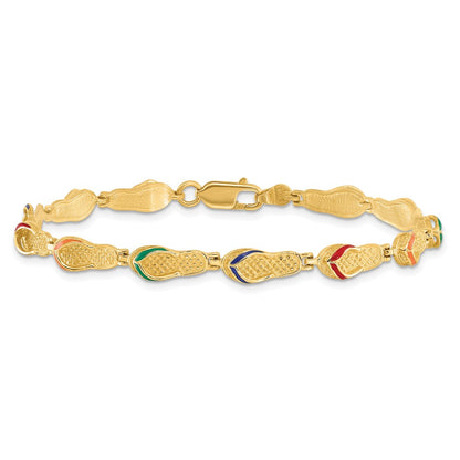 7.25 Inch 14K Multi-Color Enamel Flip Flop Bracelet