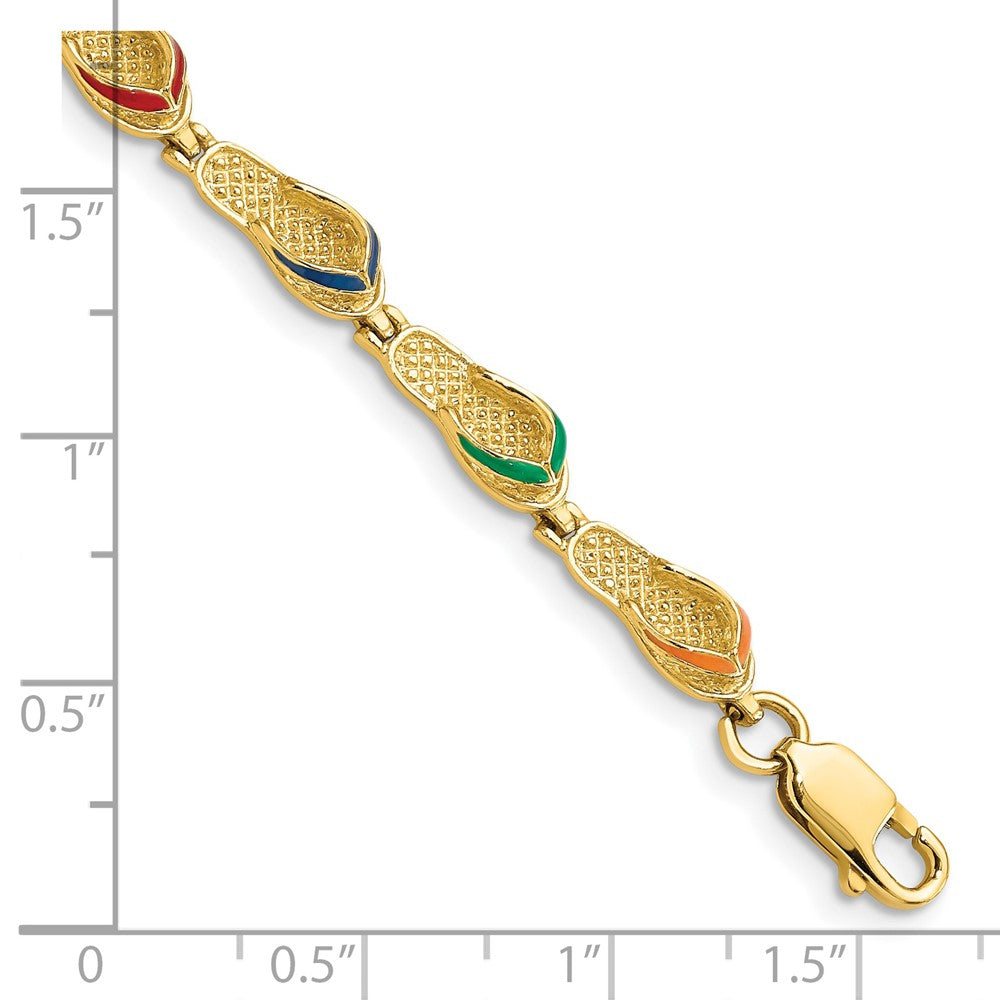7.25 Inch 14K Multi-Color Enamel Flip Flop Bracelet