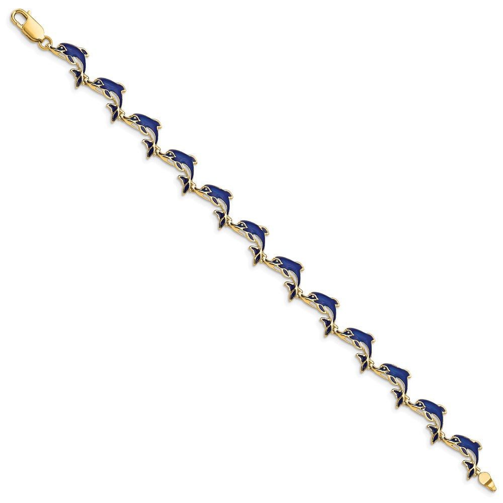 7.25 Inch 14K Enameled Dolphin Bracelet