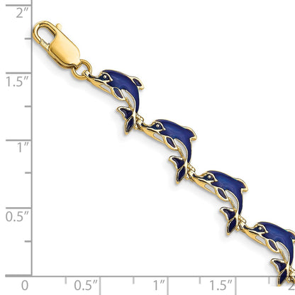 7.25 Inch 14K Enameled Dolphin Bracelet