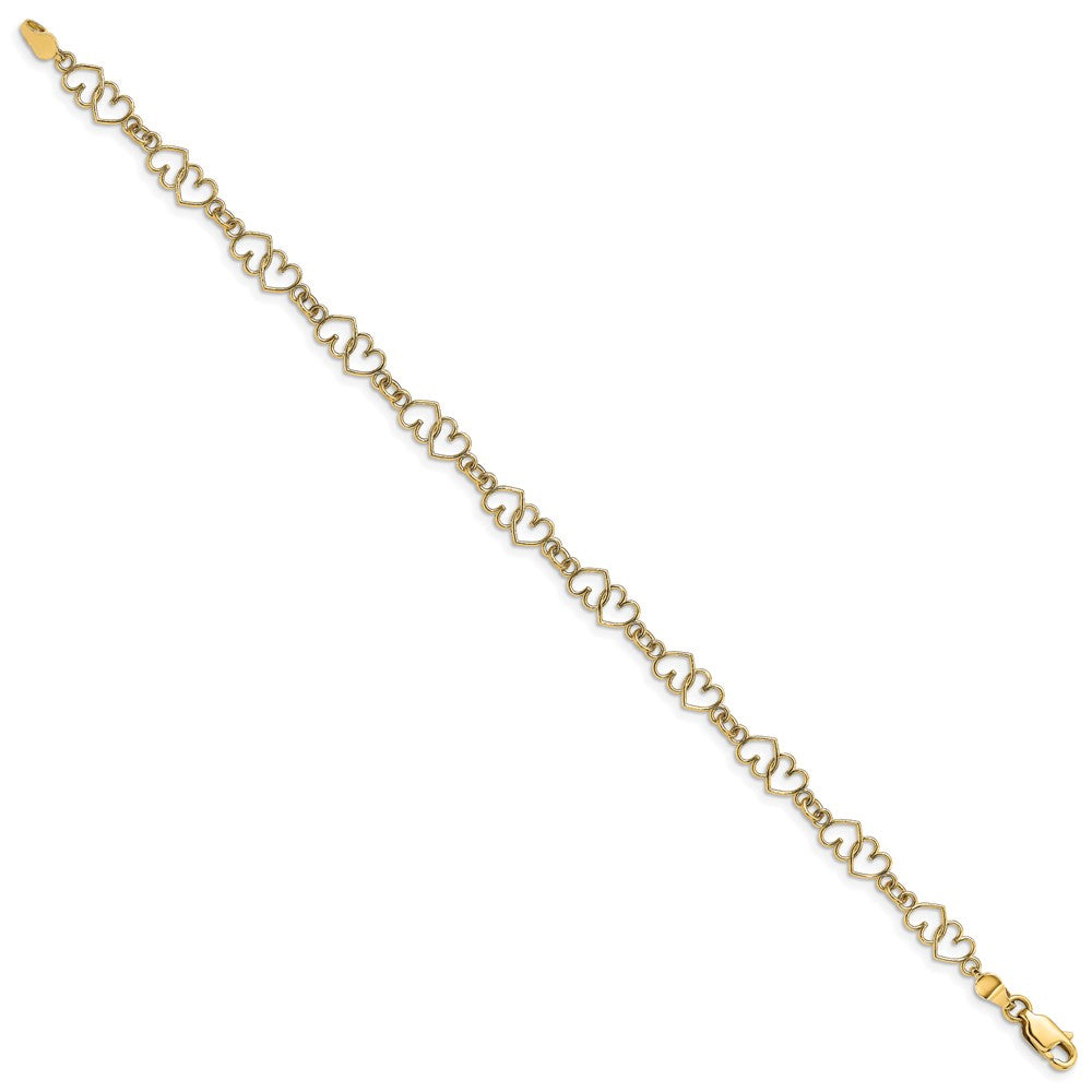 7 Inch 14K Cut-Out And Polished Double Heart Link Bracelet