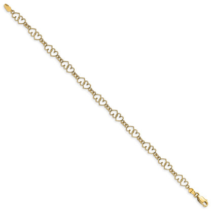 7 Inch 14K Cut-Out And Polished Double Heart Link Bracelet